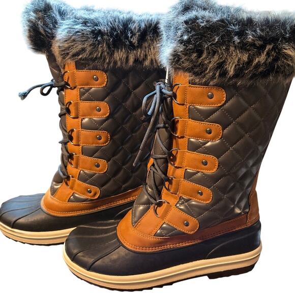 NWOT Mishanshaw 10 Brown Womens Fur Insulated Water Snow Boots Shoes Winter New - Picture 1 of 5